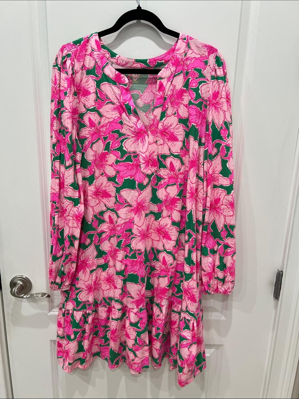 Lilly Pulitzer Pink & Green Floral Long-Sleeve Shift Dress